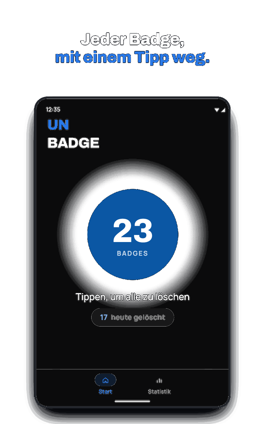 Unbadge-Startbildschirm mit 7 Badges, bereit zum Löschen