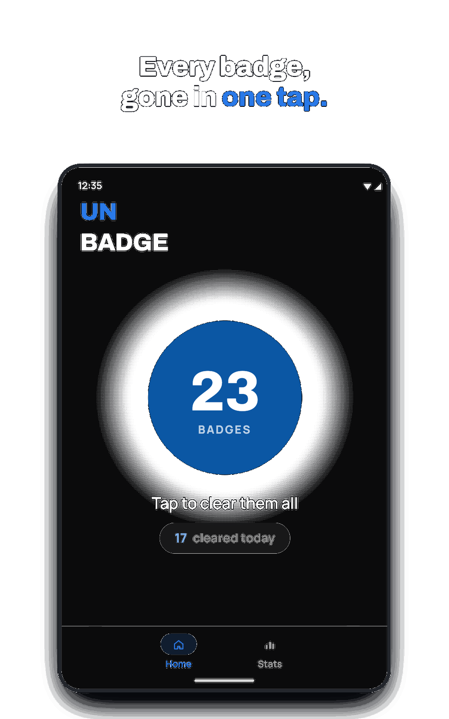 Unbadge home screen showing 7 badges ready to clear