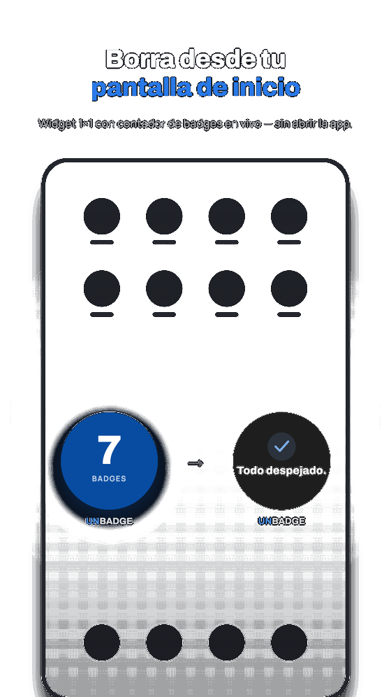 Widget 1×1 de Unbadge borrando insignias en la pantalla de inicio