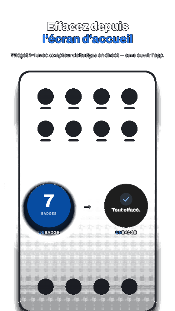 Widget Unbadge 1×1 sur l'écran d'accueil effaçant les badges