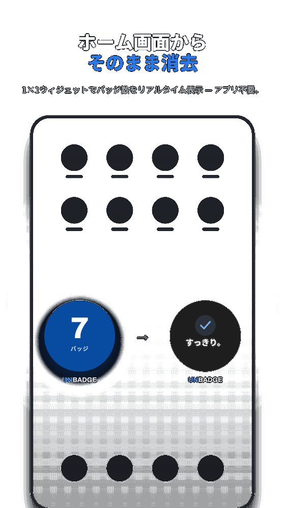 バッジを消去するUnbadgeの1×1ホーム画面ウィジェット