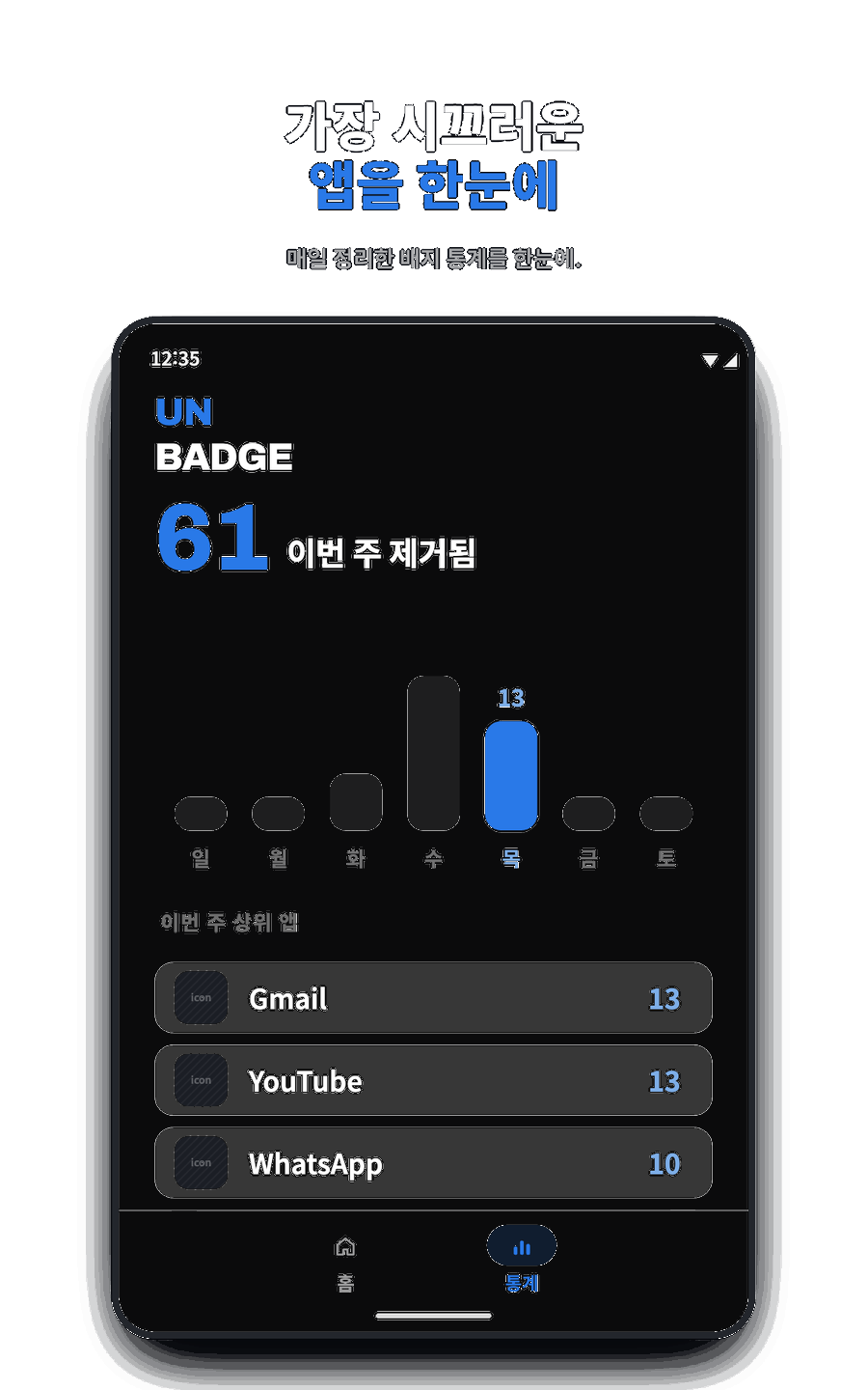 Unbadge 주간 통계와 상위 앱