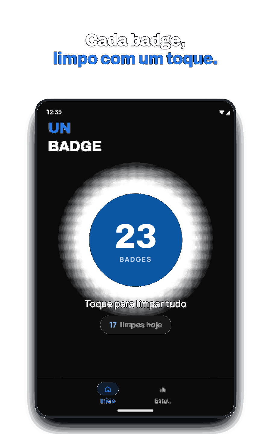 Tela inicial do Unbadge com 7 emblemas prontos para limpar