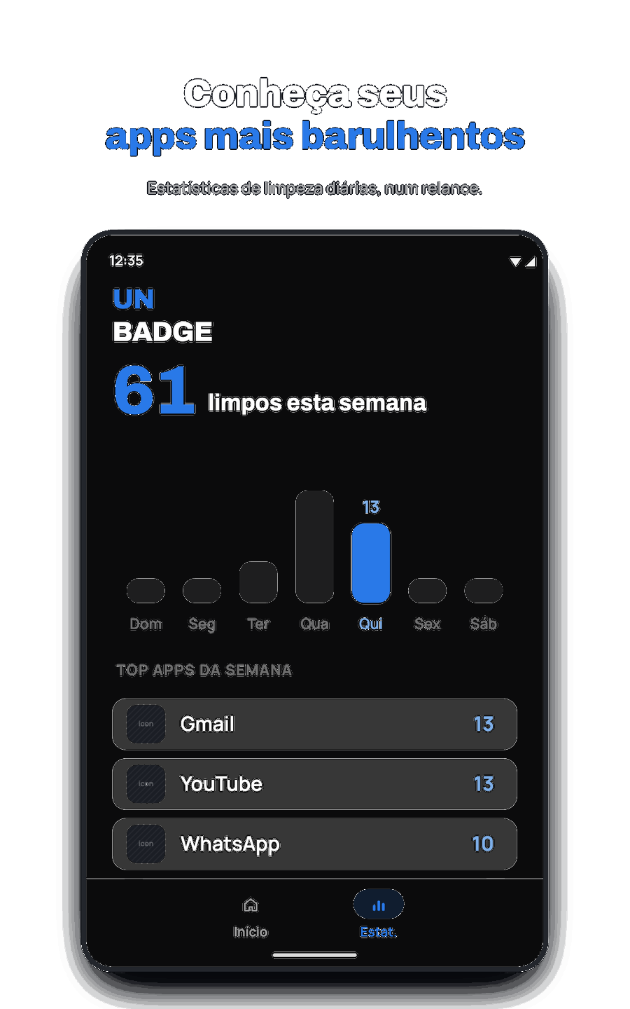 Estatísticas semanais e apps principais no Unbadge