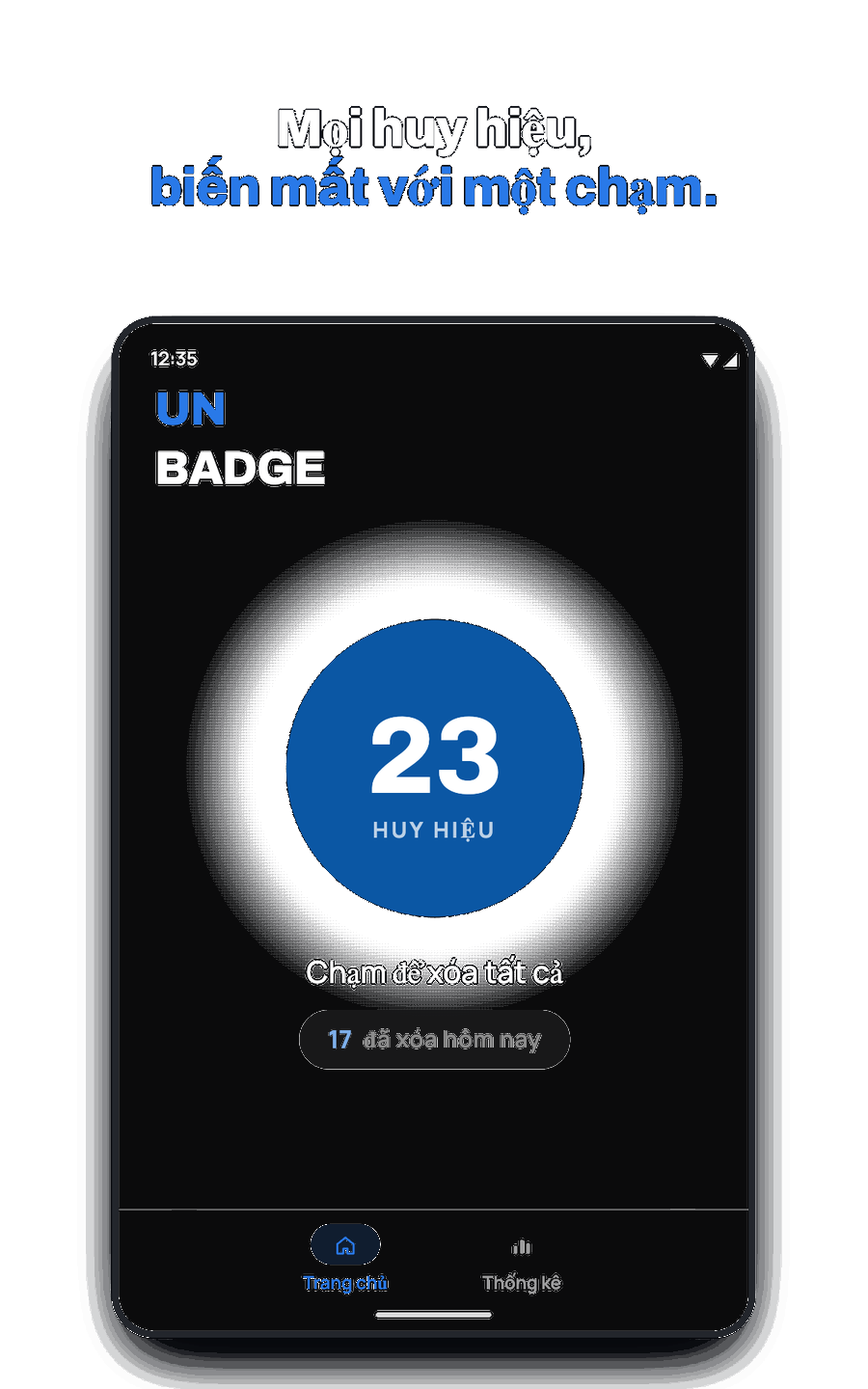 Màn hình chính Unbadge hiện 7 huy hiệu sẵn sàng xóa