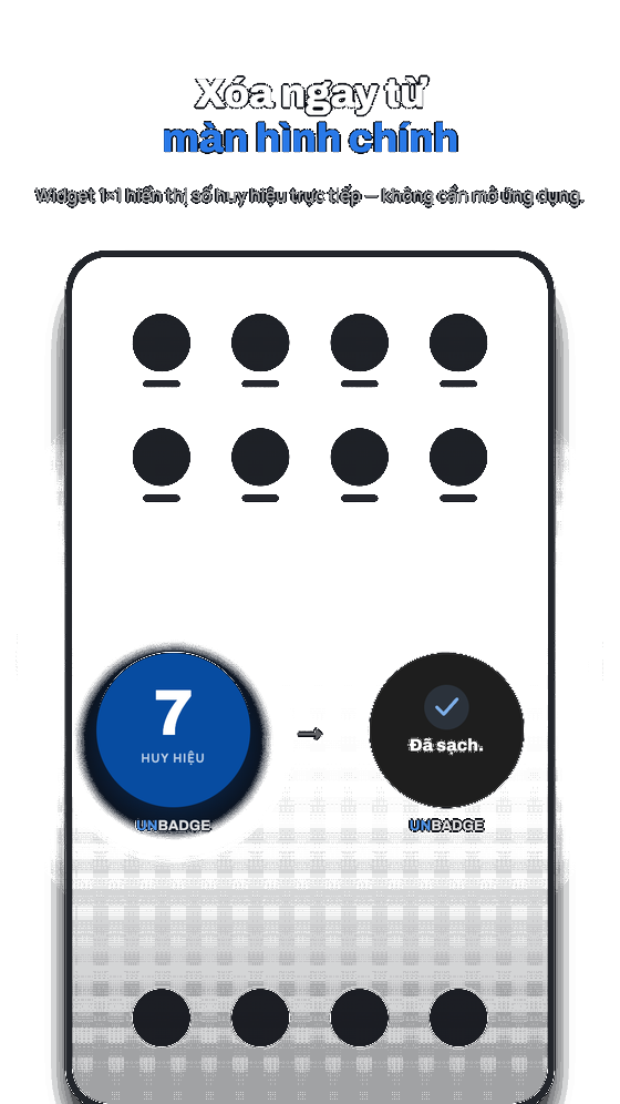 Widget màn hình chính 1×1 của Unbadge đang xóa huy hiệu