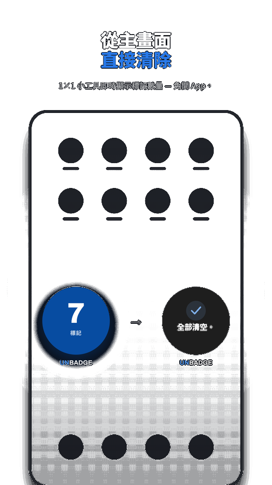 Unbadge 1×1 主畫面小工具正在清除標記